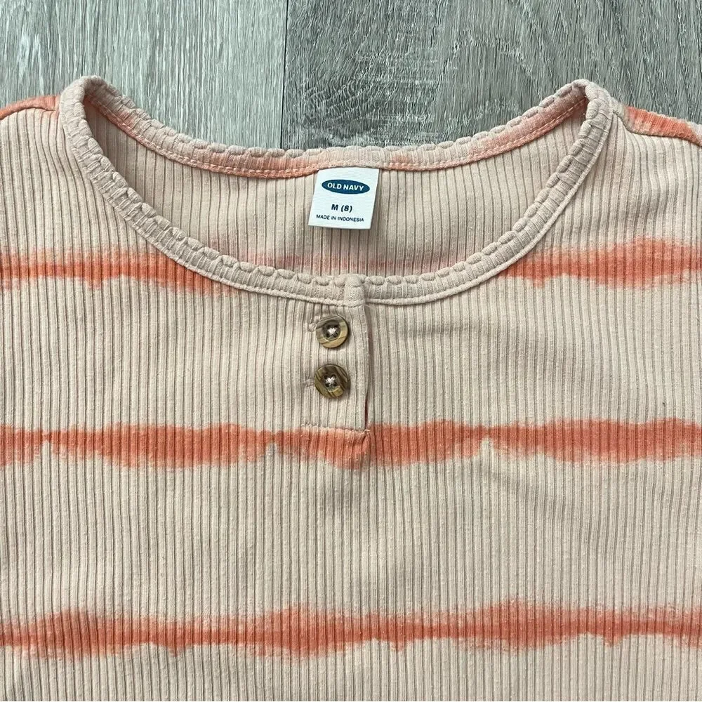 Old Navy Girl’s Orange Tie-Dye Striped Pullover Ribbed Short Sleeve Top Size 8